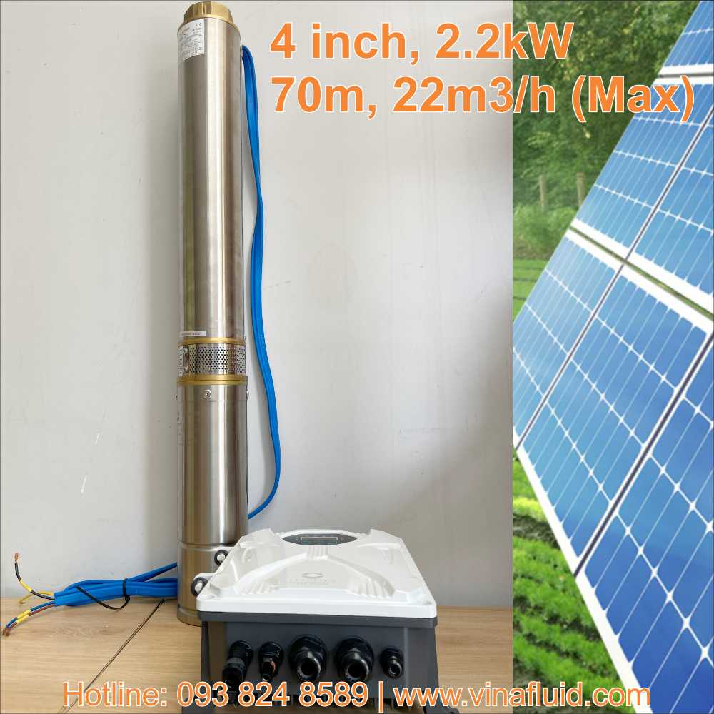 Bơm năng lượng mặt trời 4 inch 2.2kW 22 khối 70m