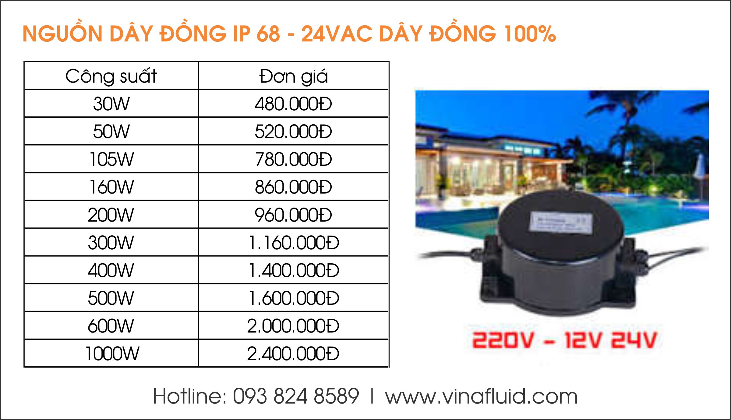 Bộ nguồn 12/24VAC sử dụng cho đèn âm nước