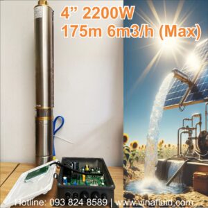 Bơm chìm hỏa tiễn NLMT DC 4 inch 2200W 175m 6m3/h tối đa