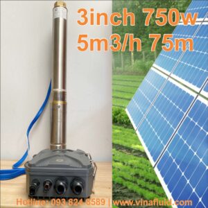 Máy Bơm Năng Lượng Mặt Trời 750W 3 inch, 75m, 5m3/h tối đa