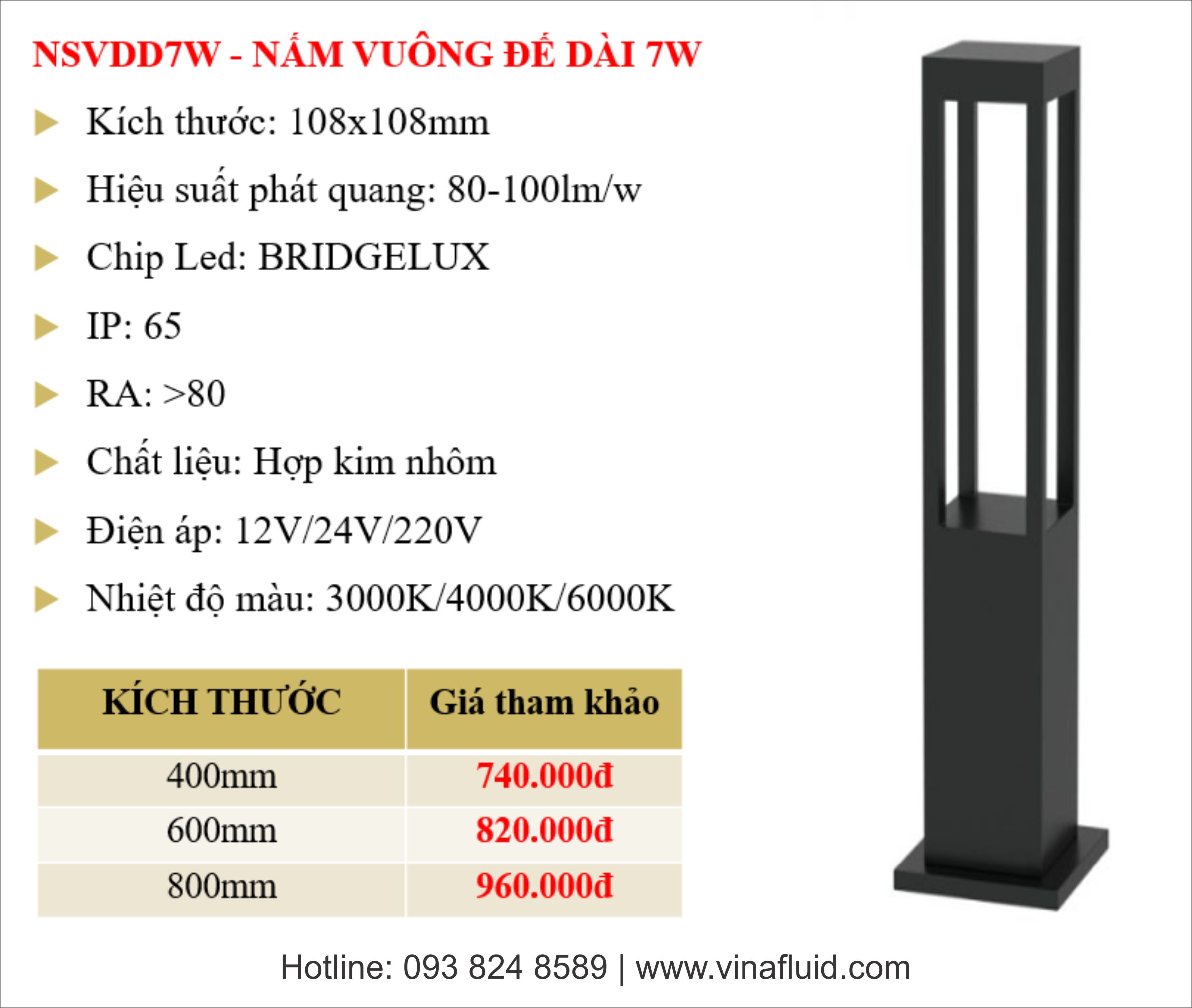 Đèn nấm vuông đế dài LED 7W