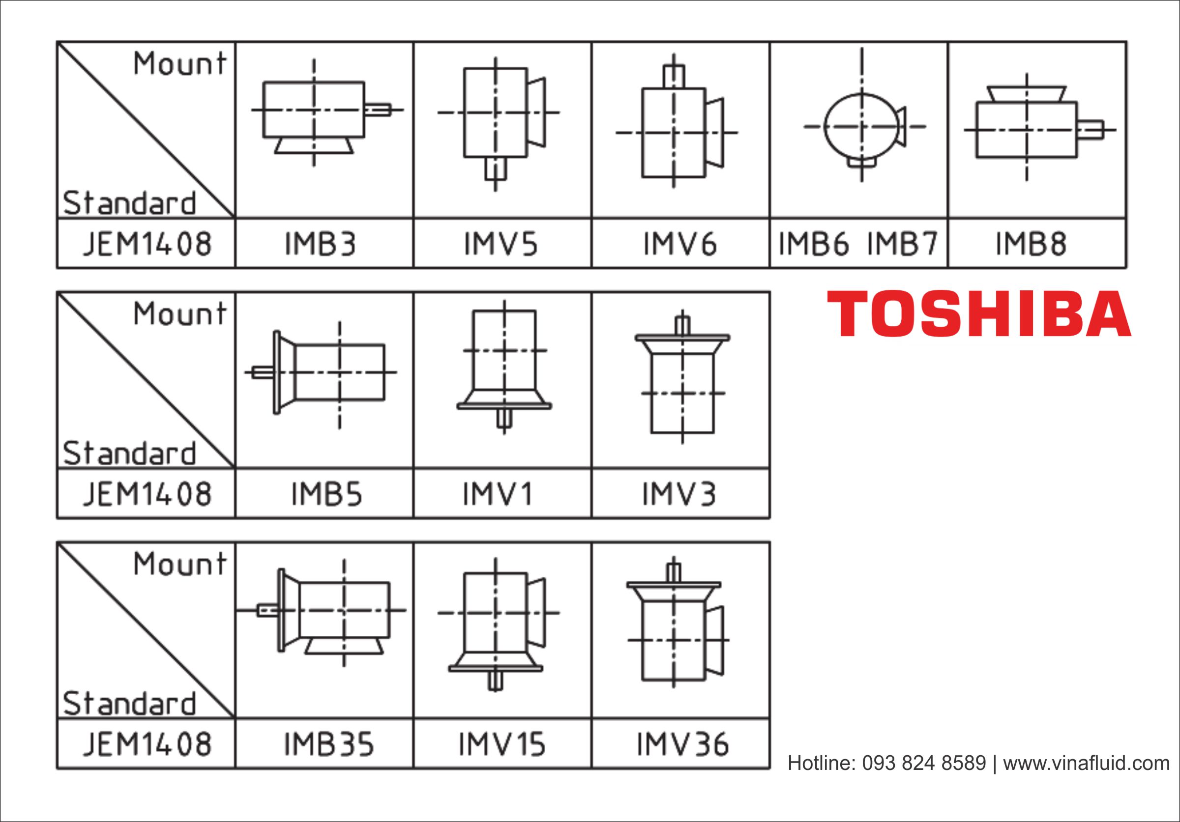 Kiểu lắp động cơ điện Toshiba